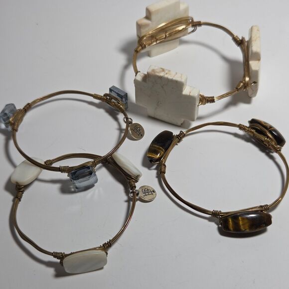 4 Bourbon & Bowties Wire Bangle Bracelets Tigers Eye Aurora Borealis Marbled - Picture 2 of 11